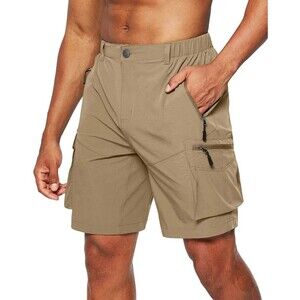 Pudolla Men's Beige Quick Dry Cargo Shorts for Hiking, Fishing & Camping  Size L